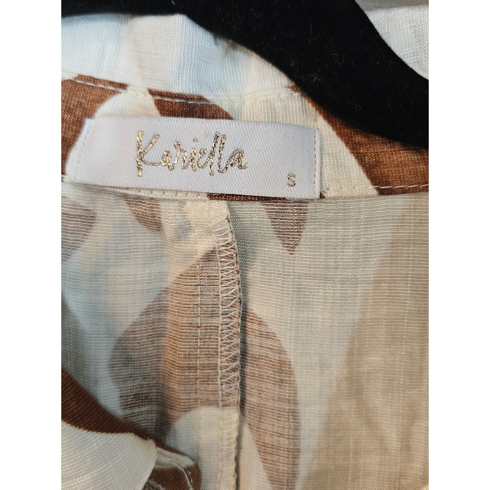 Kariella Women Small Brown Cream Leaf Print Sleeveless Button Front Midi Dress - Picture 6 of 8